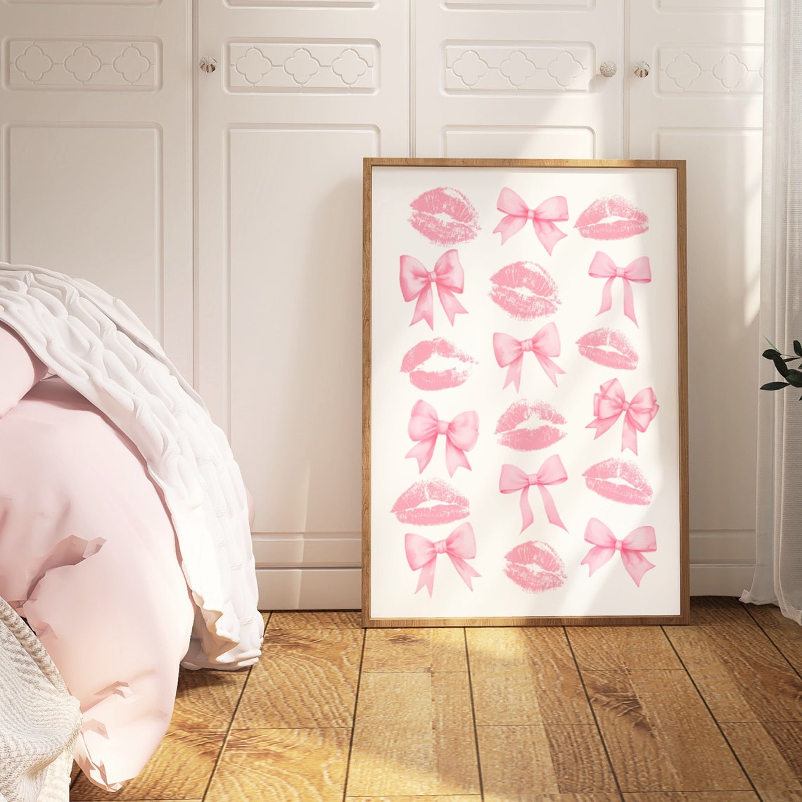 Pink Bow And Lipstick Kiss Poster Preppy Coquette Aesthetic Pattern - Image 2