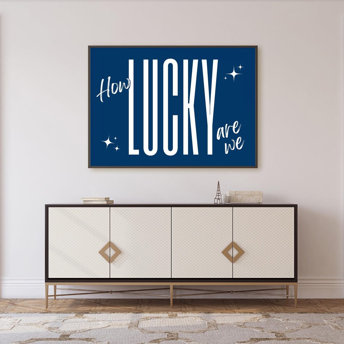 Trendy How Lucky Are We Navy Blue Retro Typography Quote Poster - Image 2