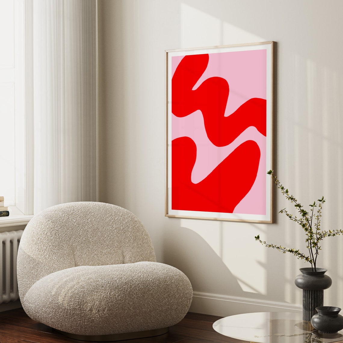 Red Pink Abstract Organic Wavy Shapes Modern Bold Statement Poster - Image 3