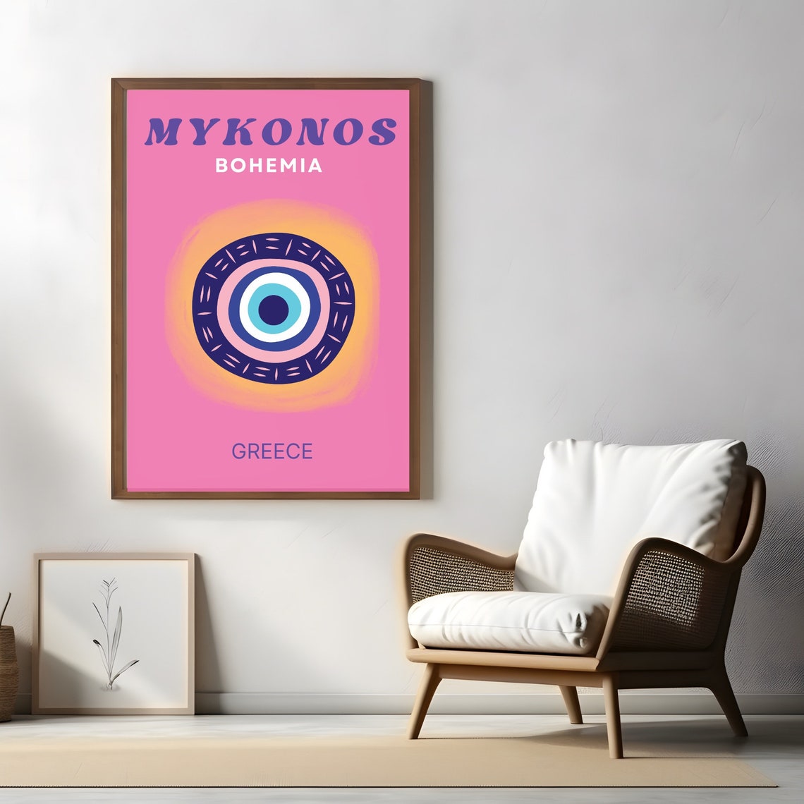 Mykonos Greece Evil Eye Bohemian Sunny Pink Travel Art Poster - Image 2