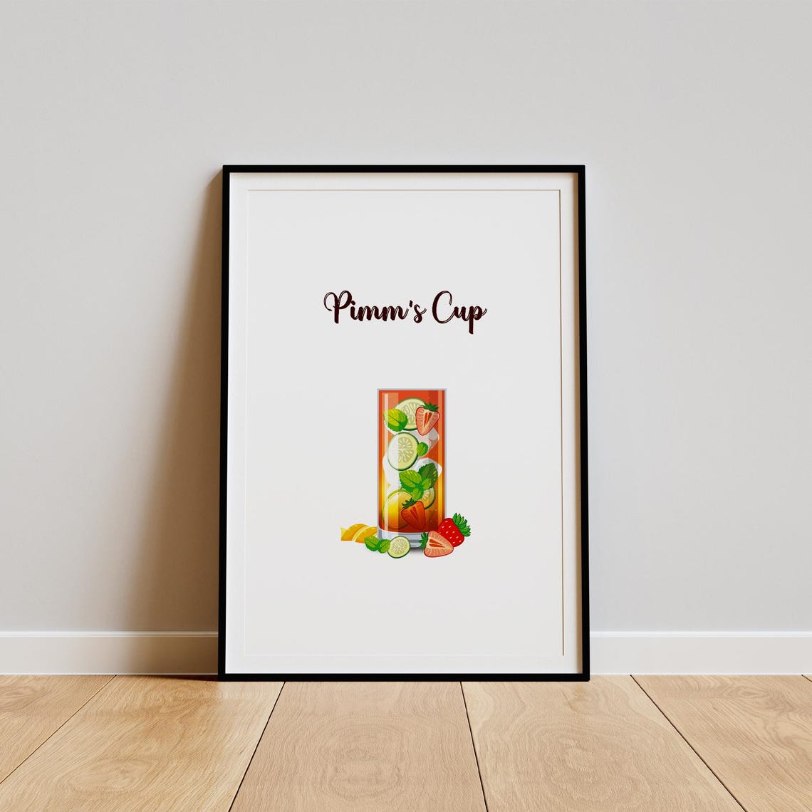 Pimm's Cup British Summer Cocktail Illustration Bar Decor Poster