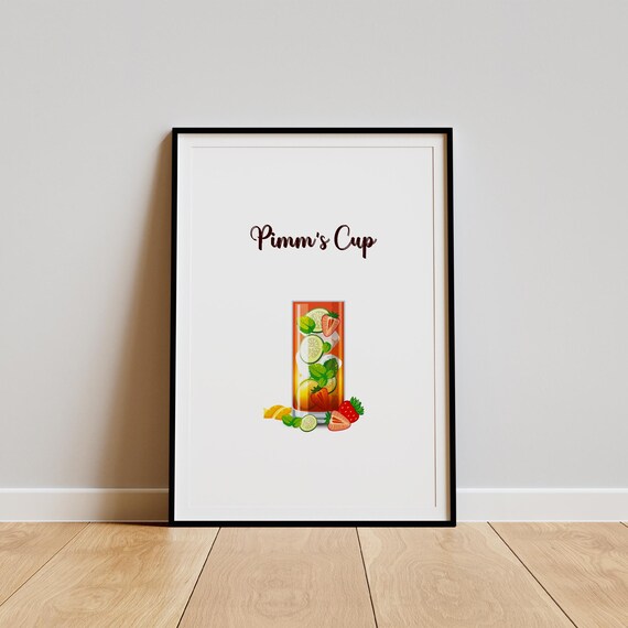 Pimm's Cup British Summer Cocktail Illustration Bar Decor Poster