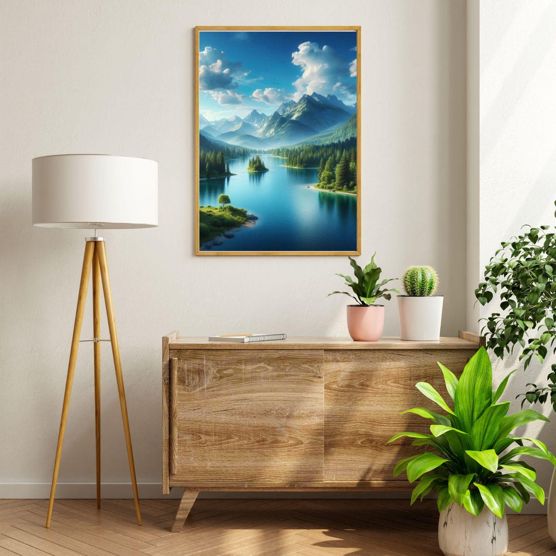 Alpine Lake With Forested Mountains and Blue Sky Landscape Poster - Image 6