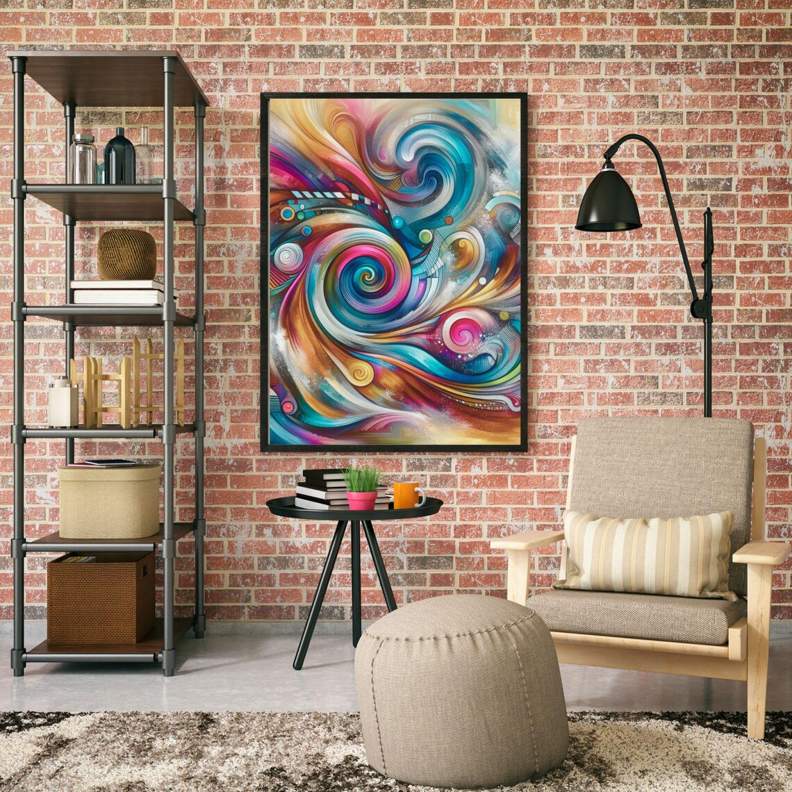 Colorful Swirling Abstract Art Pink Teal Orange Modern Poster - Image 4