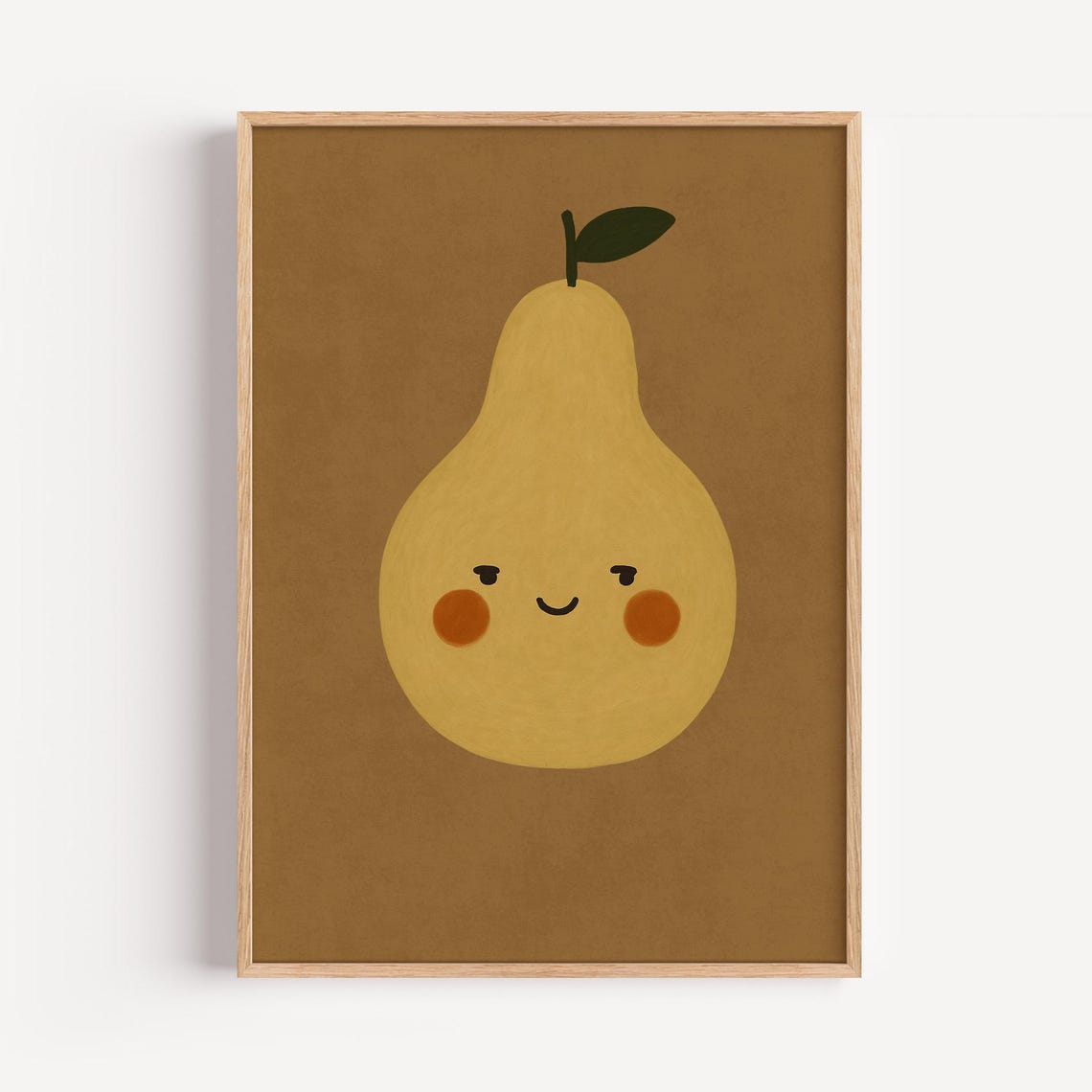 Smiling Pear Print Vintage Fruit Face For Nursery Kitchen Unframed