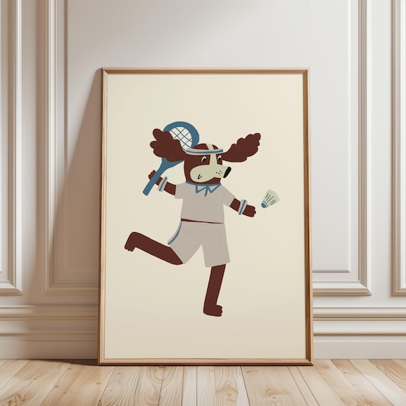 Dog Playing Tennis Wall Art Cute Sports Print Animal Lover Gift