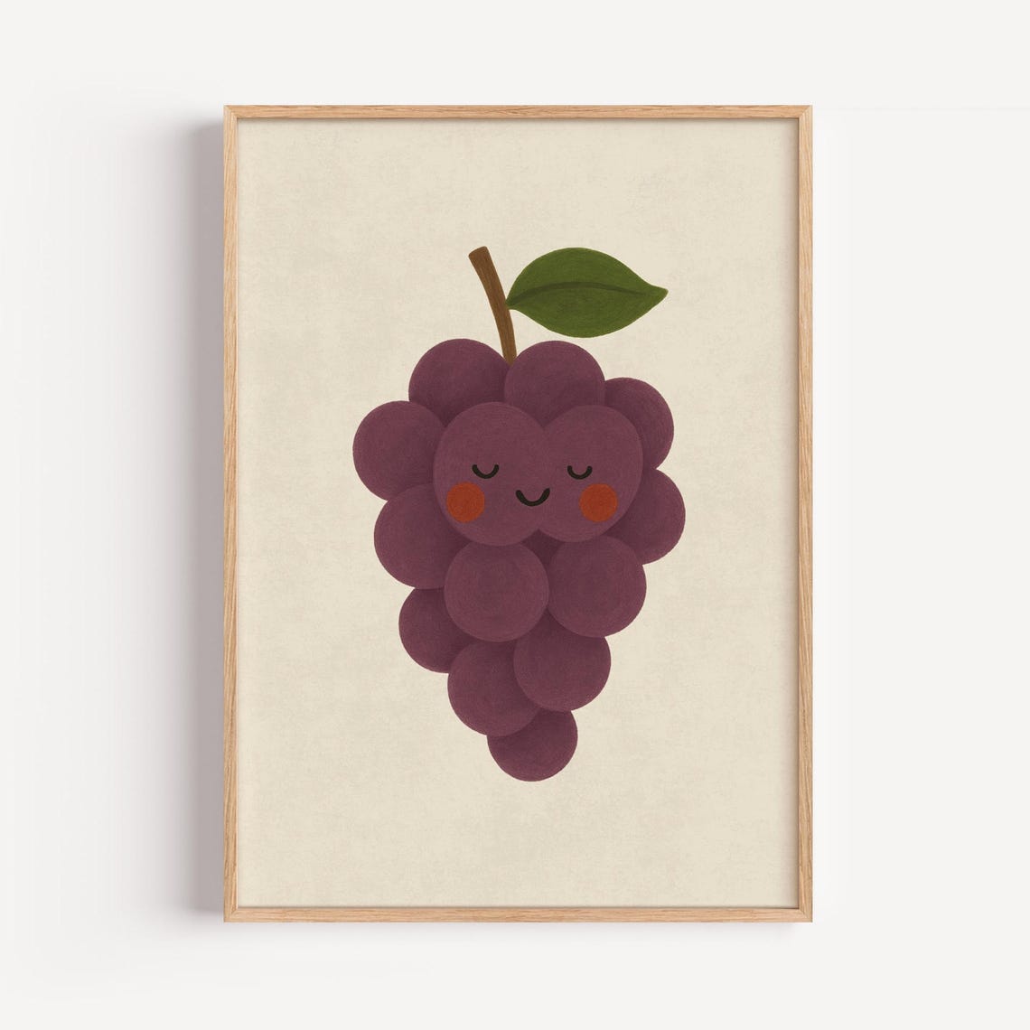 Smiling Grape Cluster Print Cute Purple Fruit Nursery Kitchen Decor