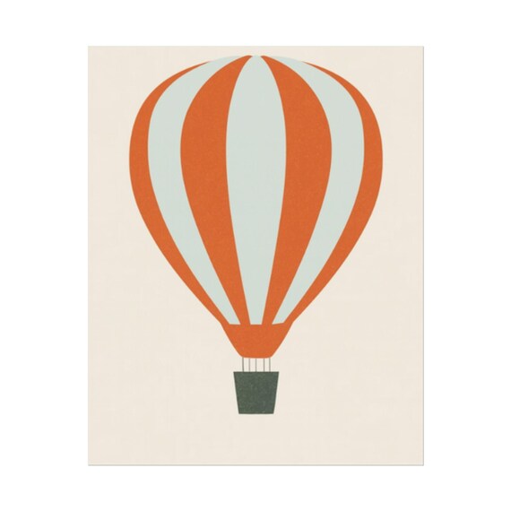 Orange Striped Hot Air Balloon Minimalist Nursery Kids Art Print