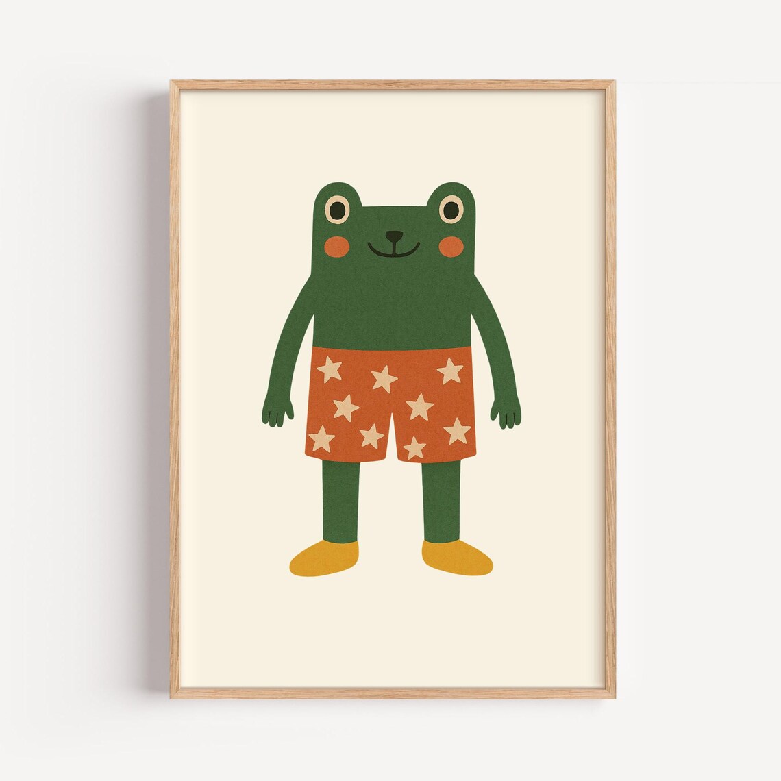 Cute Green Frog in Star Shorts Whimsical Nursery Kids Room Art Print