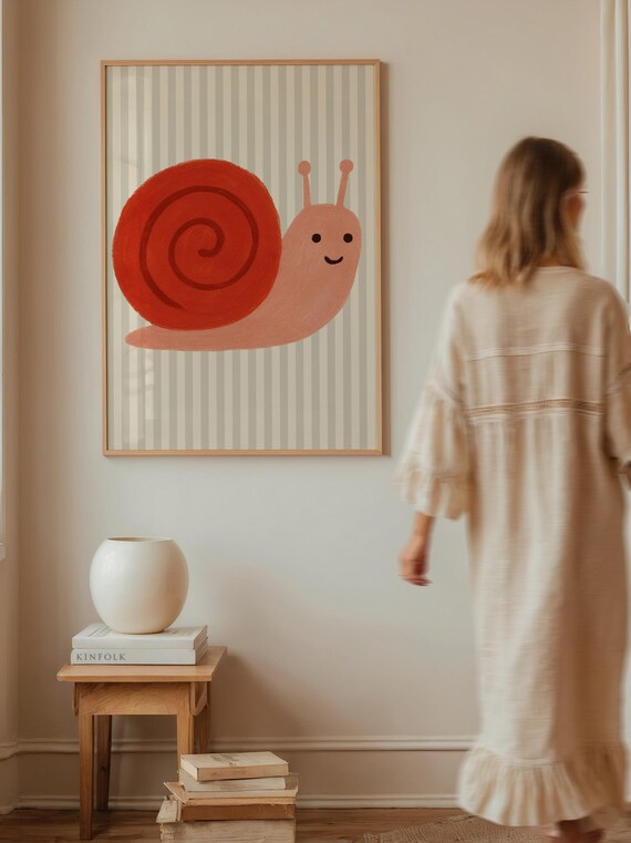 Happy Snail Nursery Whimsical Animal Art Print