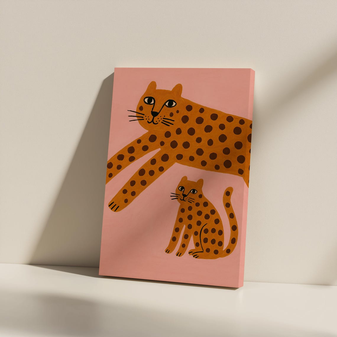 Playful Spotted Leopards Pink Jungle Nursery Kids Art Poster
