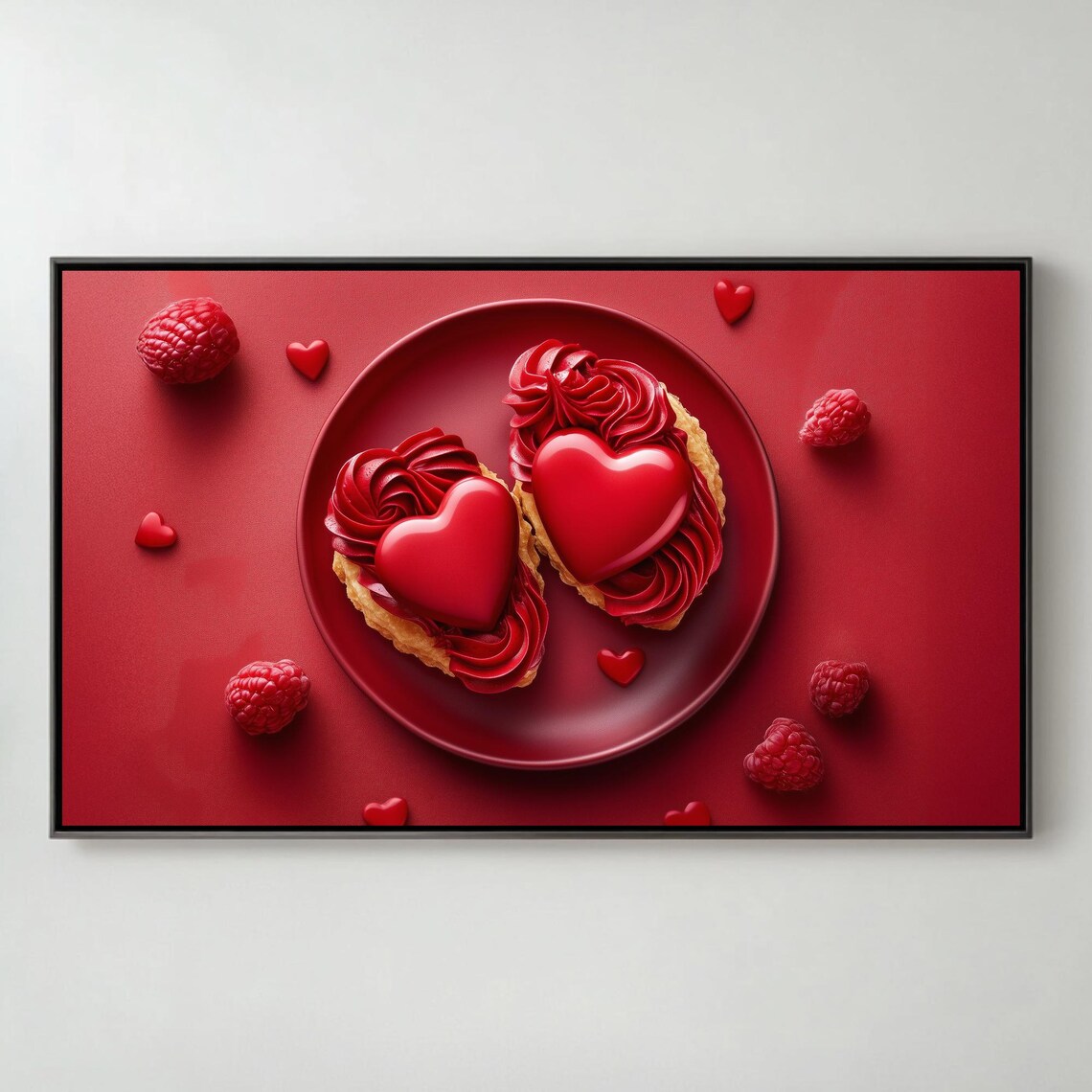 Red Heart Pastries Valentines Day Plate Dessert Art Frame TV Poster