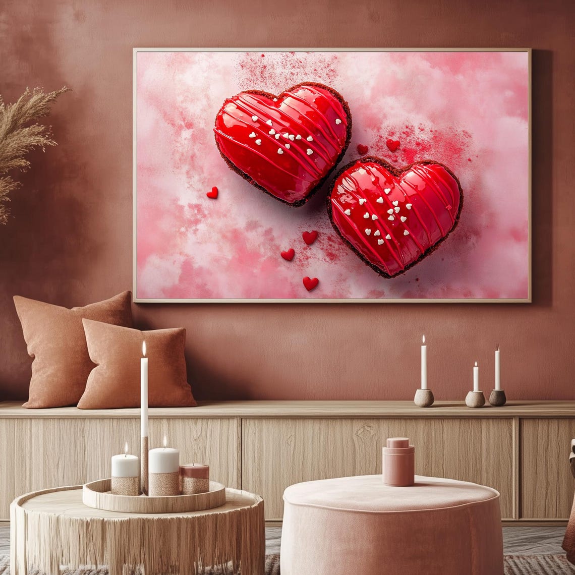 Glazed Red Heart Pastries Valentines Day Dessert Art Frame TV Poster - Image 2
