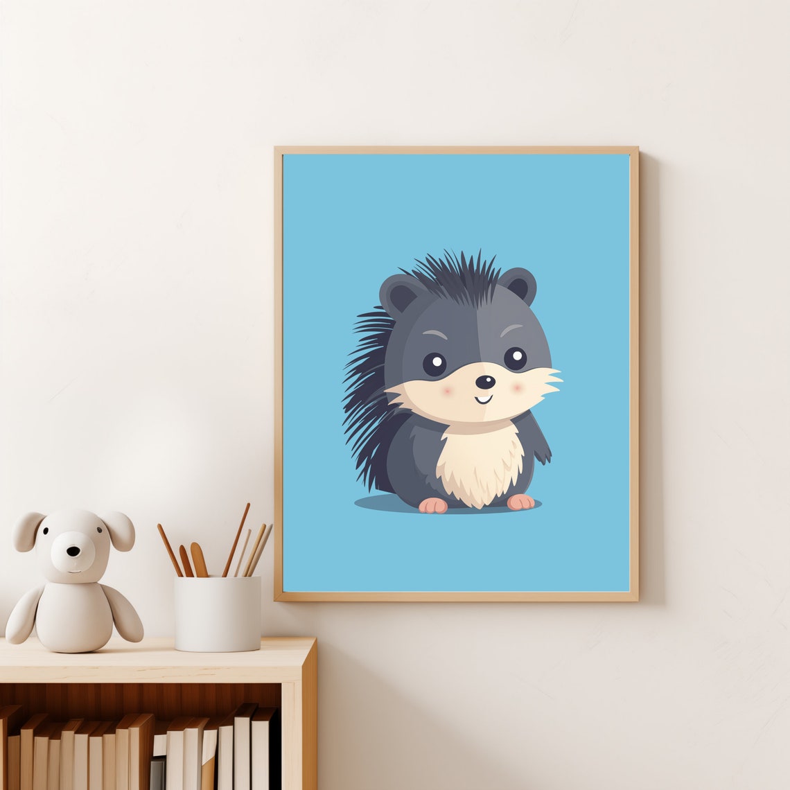 Cute Baby Hedgehog Cartoon Blue Nursery Kids Room Decor Wall Poster - Image 5