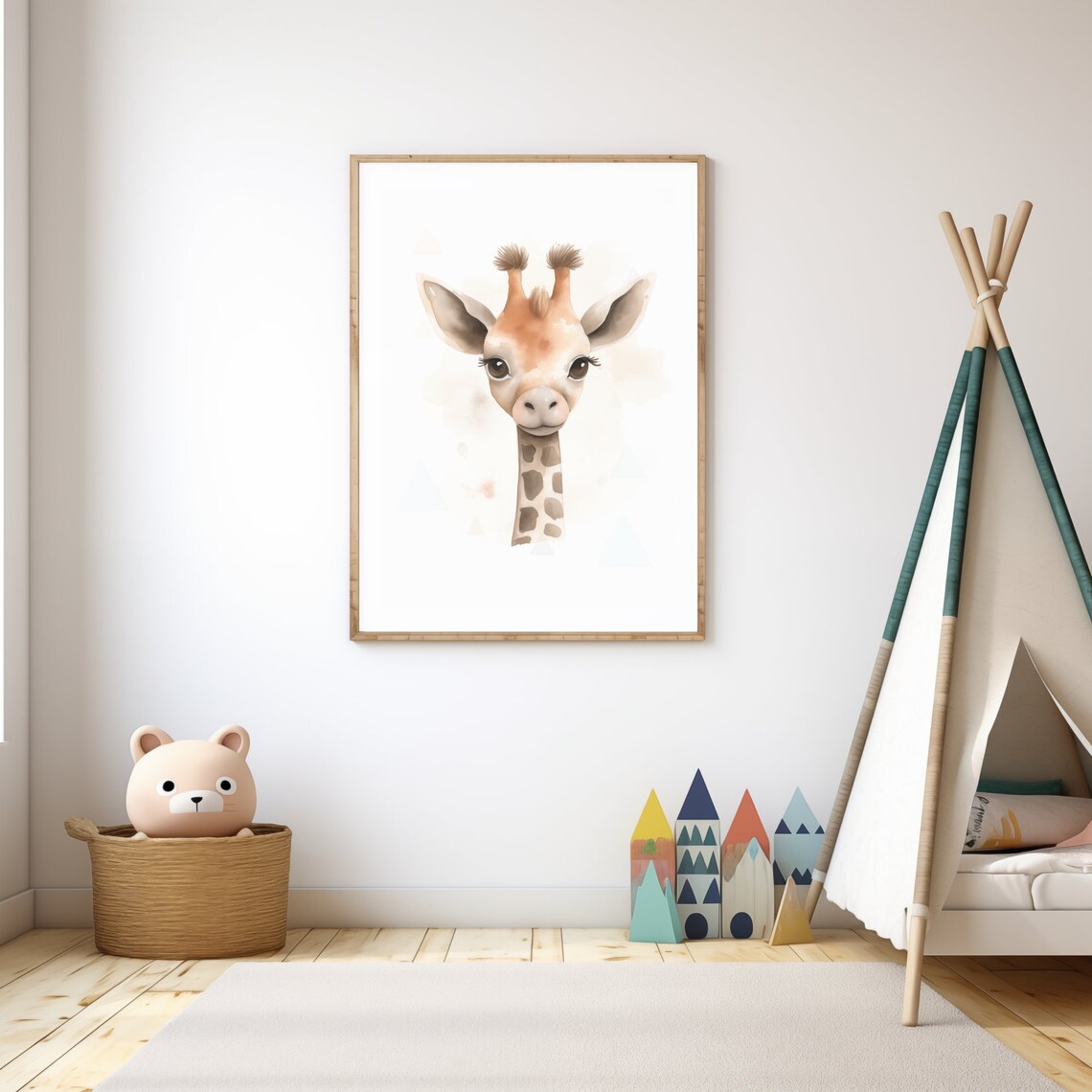 Sweet Giraffe Head Watercolor Portrait White Safari Nursery Wall Art - Image 3