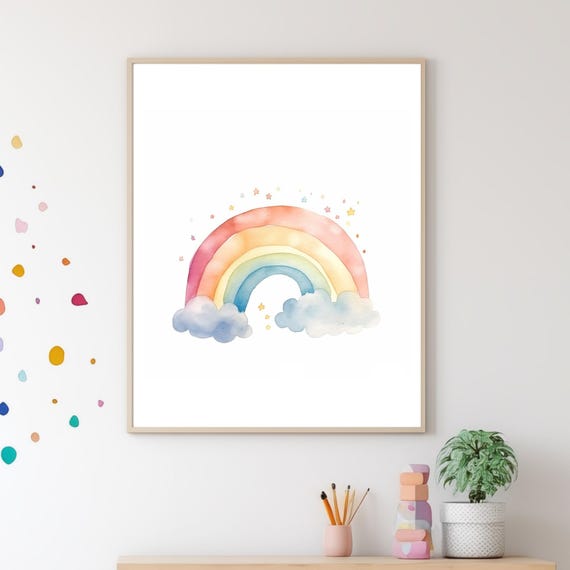 Magical Rainbow Print Nursery Decor For Baby Girl Or Boy Wall Art Watercolor Vibe I Rainbow Theme Nursery