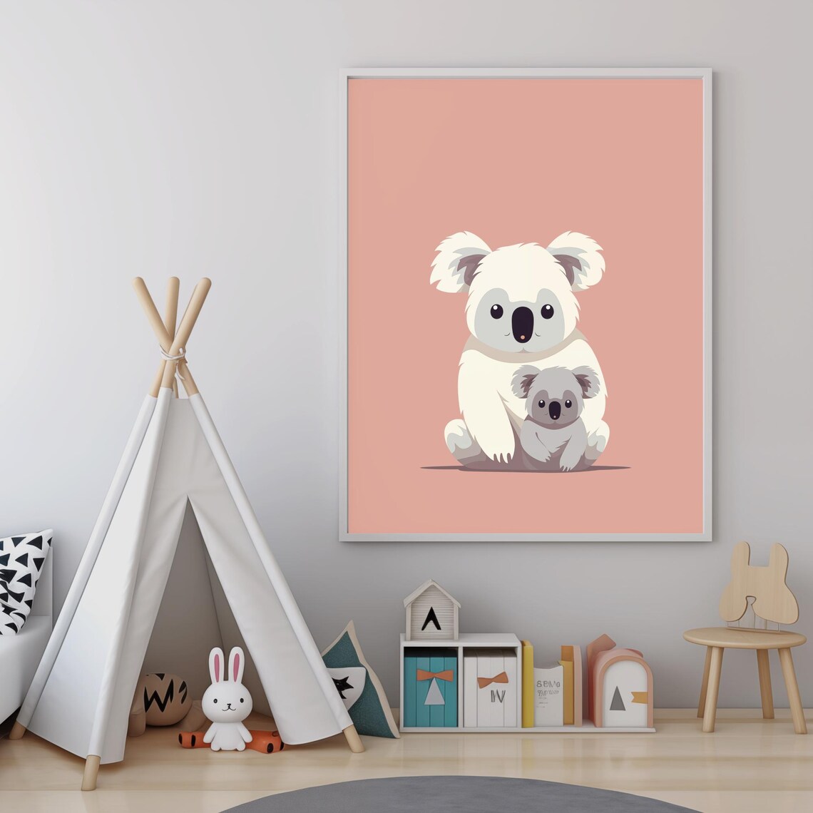 Mommy And Baby Koala Hugging Soft Pink Nursery Wall Art Poster - Image 4
