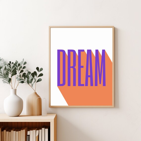 Dream Bold Typography Print Trendy Modern Word Wall Art Bold Retro Word Art Home Decor Dance Lover Gift Idea Trendy Print