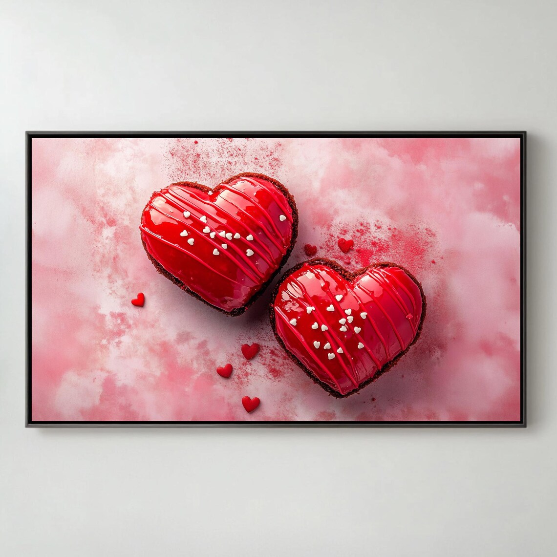 Glazed Red Heart Pastries Valentines Day Dessert Art Frame TV Poster