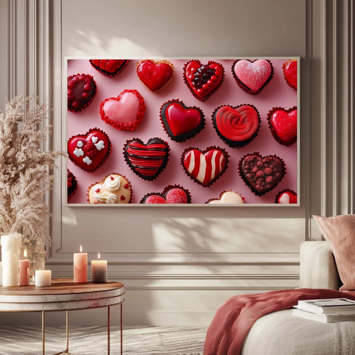 Red Heart Cupcakes Valentines Day Pattern Dessert Art Frame TV Poster - Image 5