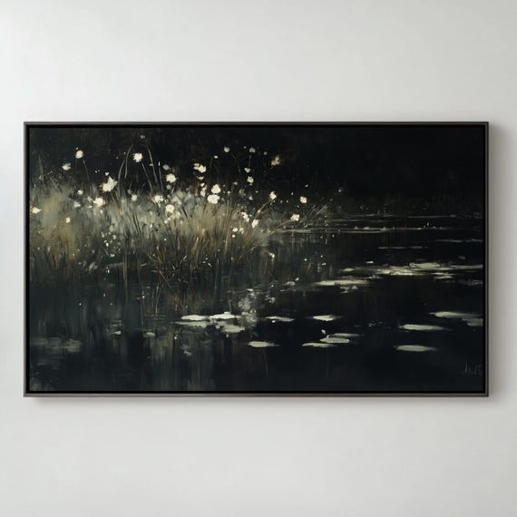 Moody Spring Frame Tv Art Botanical Vintage Art I Wildflowers On A Lake I Rustic Nature Art Screensaver I