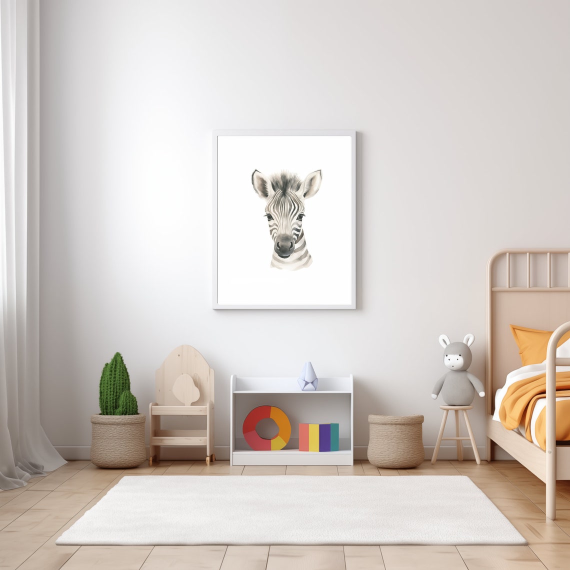 Sweet Zebra Head Watercolor Portrait White Safari Nursery Wall Art - Image 5