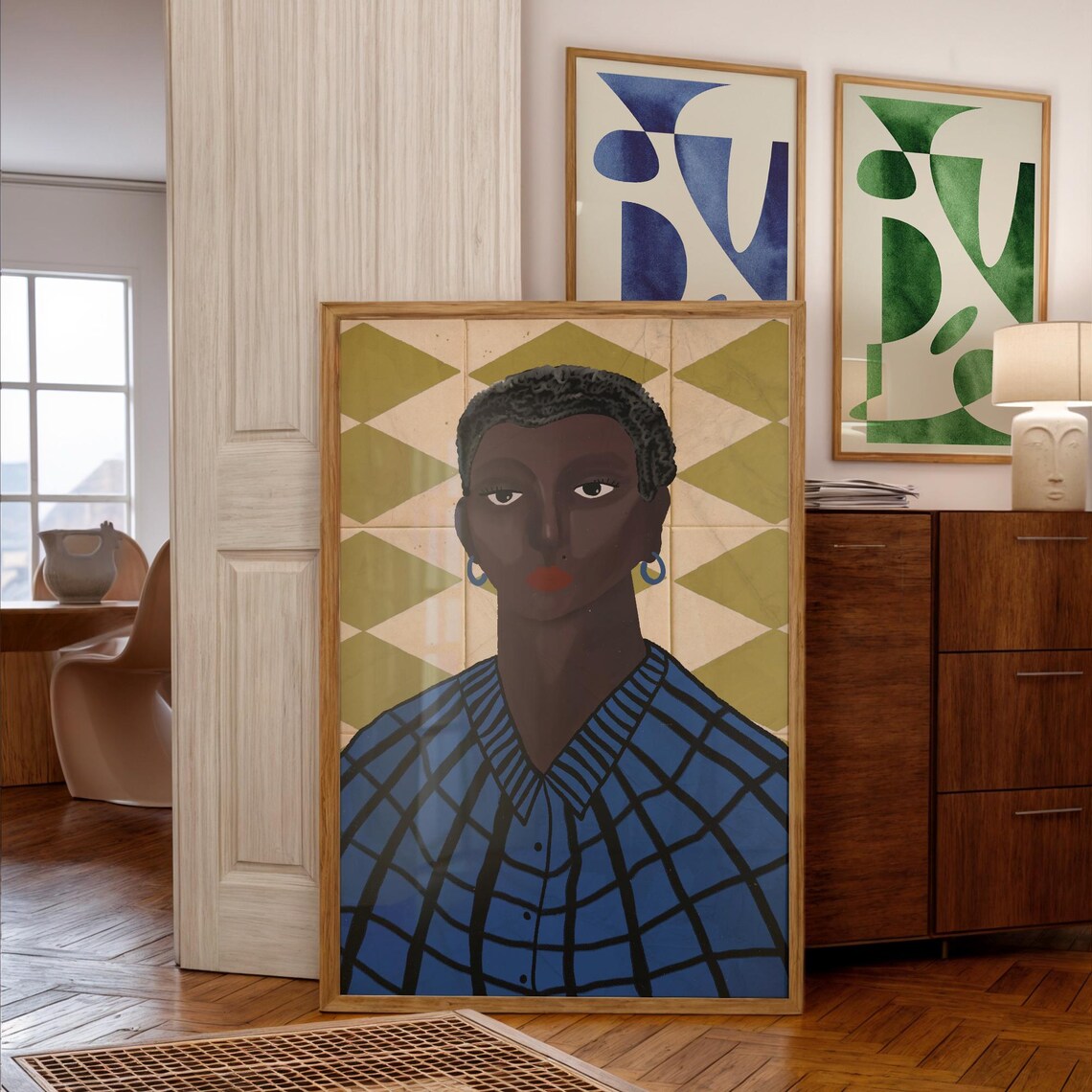 Woman In Blue Modern Poster Print - Image 2