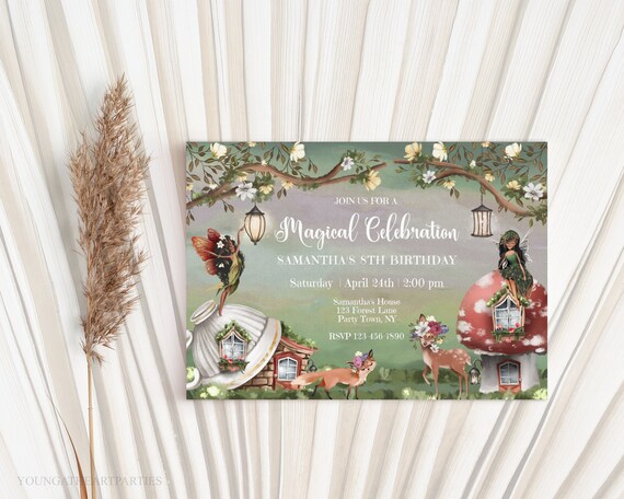 Enchanted Forest Fairy Woodland Fifth Birthday Invitation Print