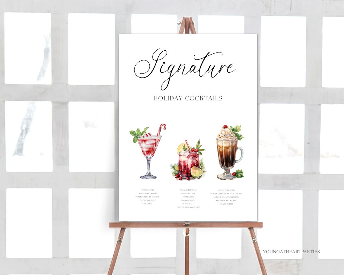 Elegant Signature Holiday Cocktails Bar Menu Sign Party Poster - Image 5
