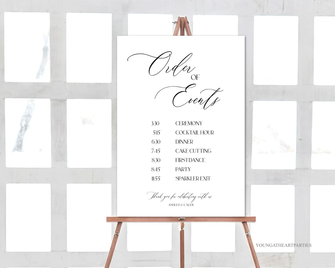 Minimalist Order Of Events Wedding Day Timeline Sign Editable Print