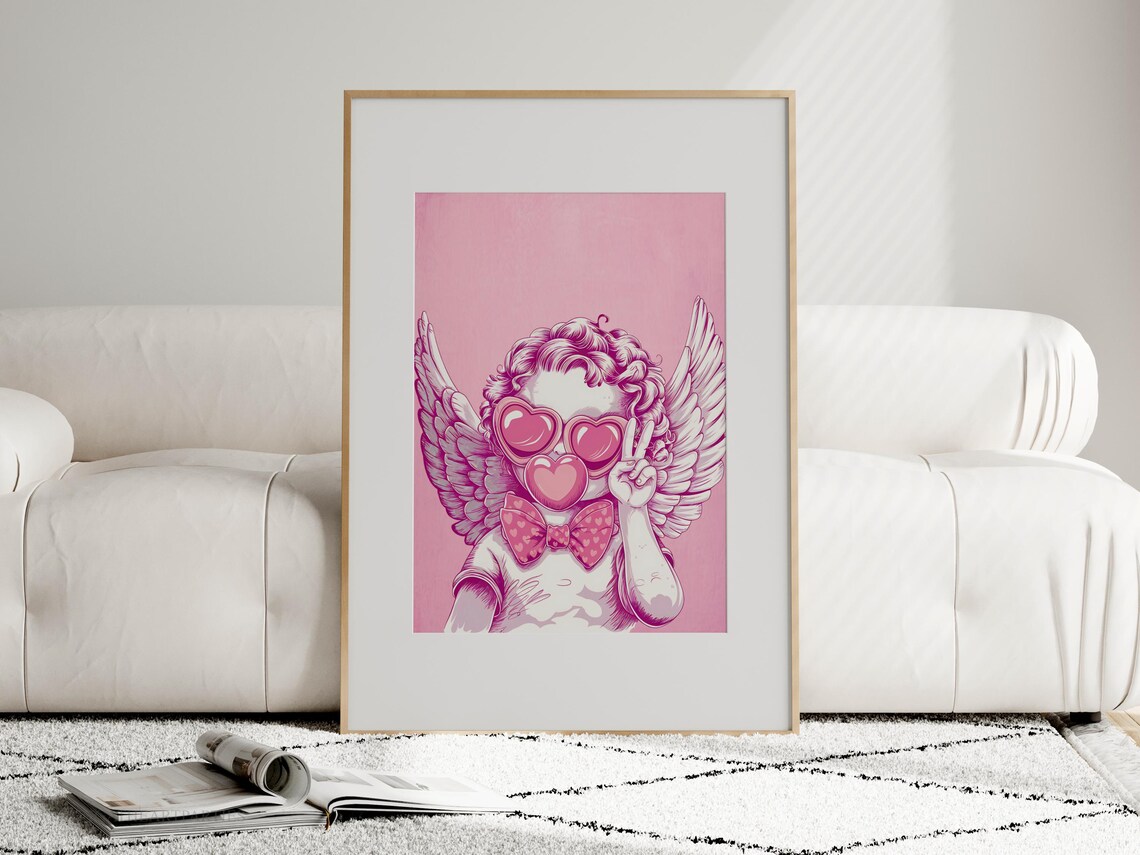 Pink Cupid Valentines Day Cherub Heart Sunglasses Teen Room Wall Art - Image 5