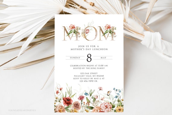 Mothers Day Wild Flower Luncheon Invitation Template Mothers Day Brunch Invitation Editable Mothers Day Party Invitation Corjl