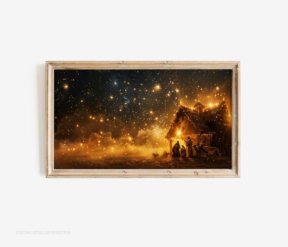 Nativity Frame Tv Christmas Christian Bethlehem Starry Night Religious Frame Tv Art Christian Painting Nativity Tv Wallpaper