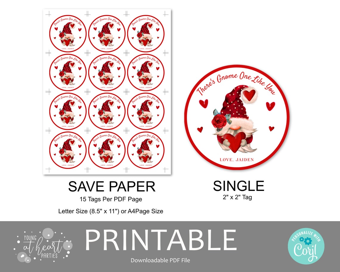 There's Gnome One Like You Valentine Gnome Heart Round Tag Print - Image 2