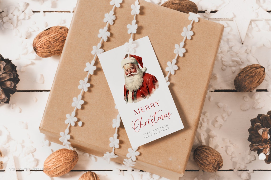 Vintage Santa Merry Christmas Personalized Family Gift Tag Poster - Image 5