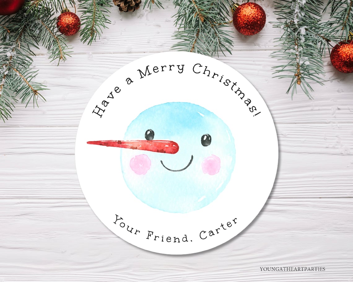 Editable Snowman Kids Christmas Sticker Holiday Party Treat Label Christmas Party Favor Sticker Cute Snowman Sticker Christmas Gift Labels