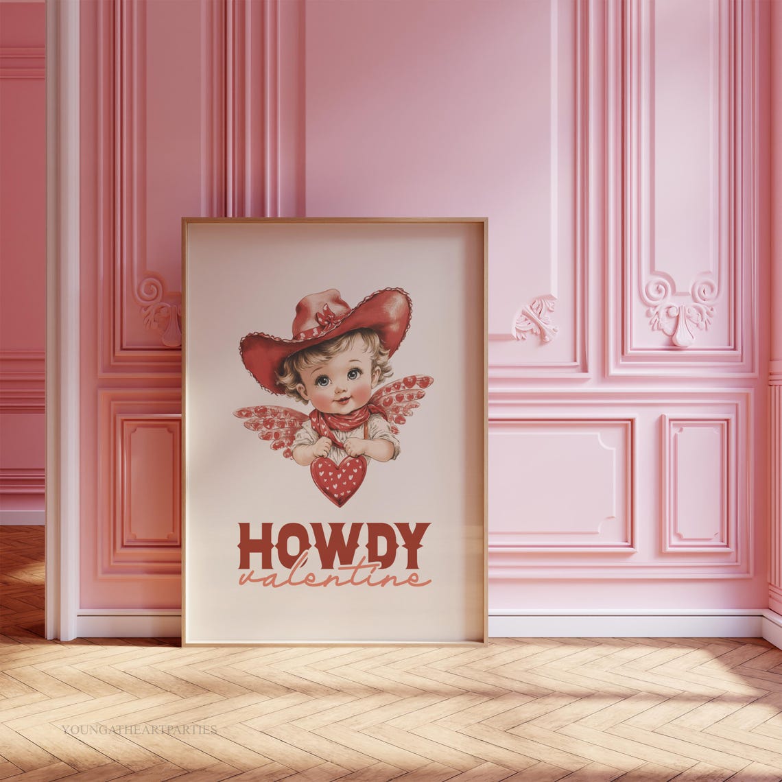 Howdy Valentine Cowboy Cupid Retro Western Heart Valentine Print - Image 6