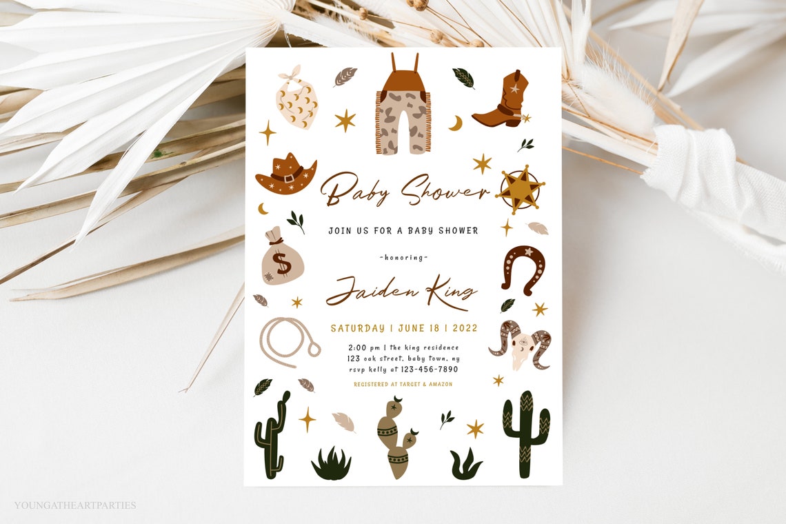 Wild West Cowboy Baby Shower Invitation Editable Template Print