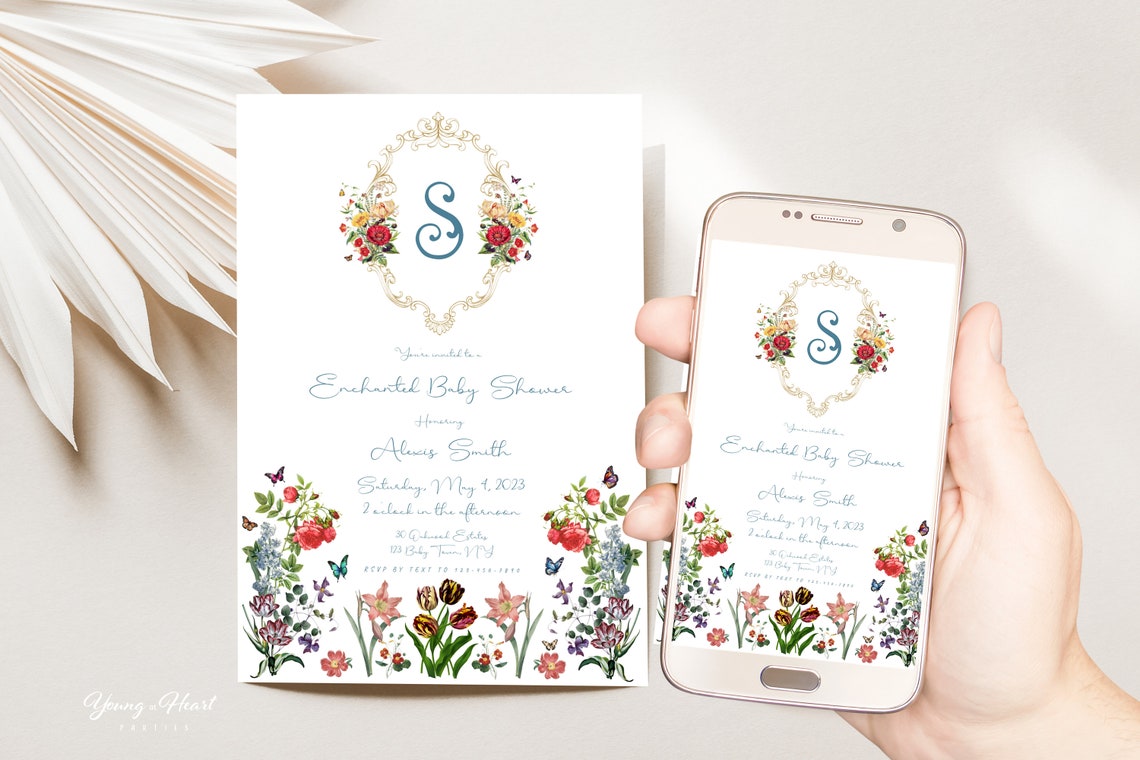 Enchanted Garden Butterfly Baby Shower Botanical Invitation Print - Image 5