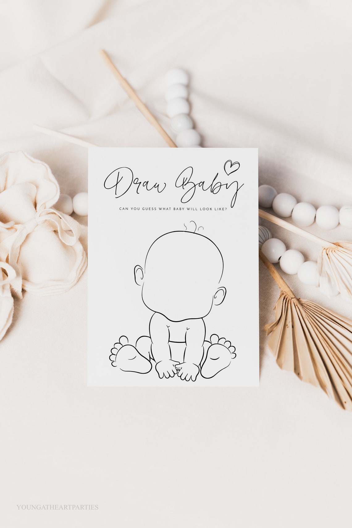 Draw Baby Minimalist Baby Shower Game Card Neutral Line Art Poster