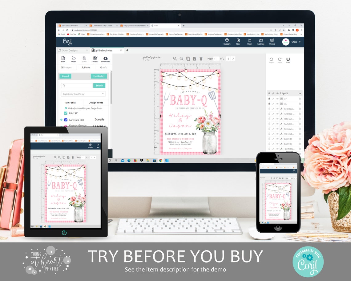Baby Q Shower Invitation Pink BBQ Baby Shower Invite Editable Print - Image 2