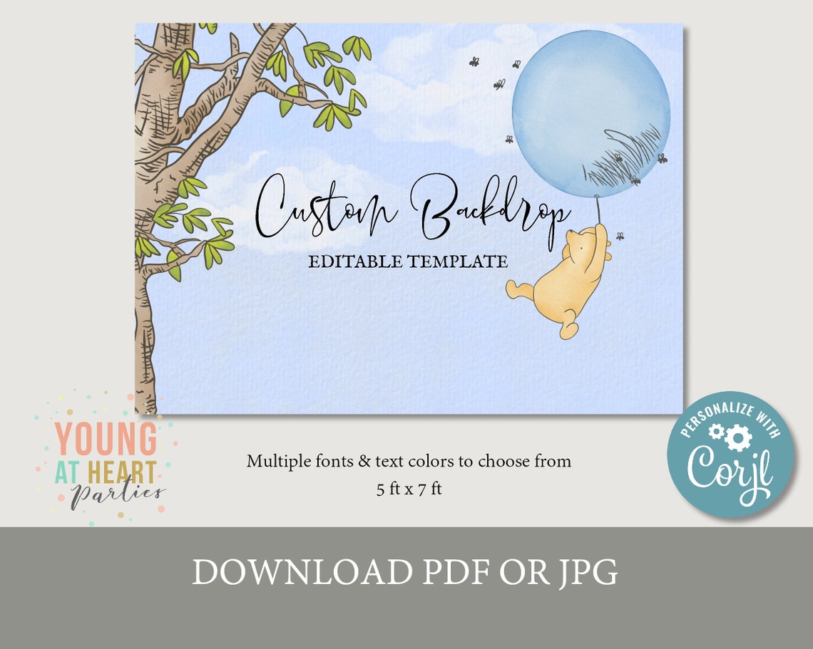 Classic Winnie the Pooh Custom Backdrop Banner Editable Print - Image 2