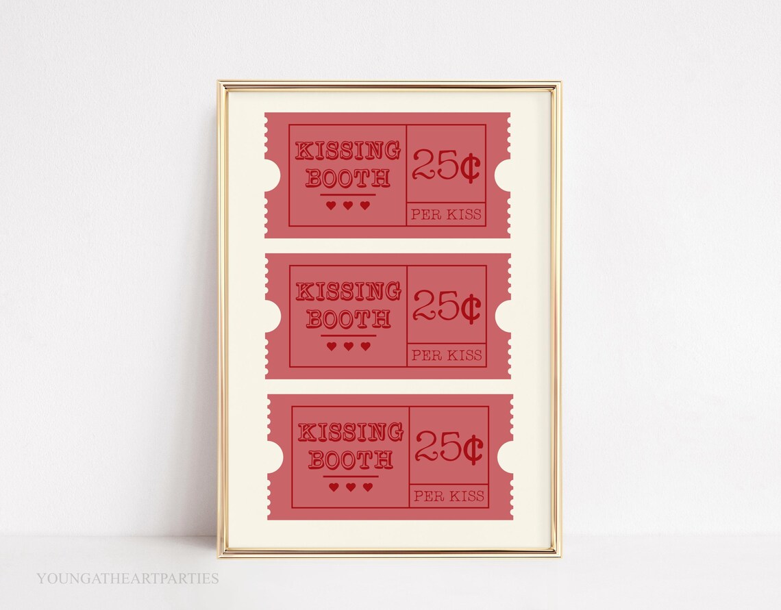 Vintage Pink Kissing Booth Tickets 25 Cents Retro Valentine Poster