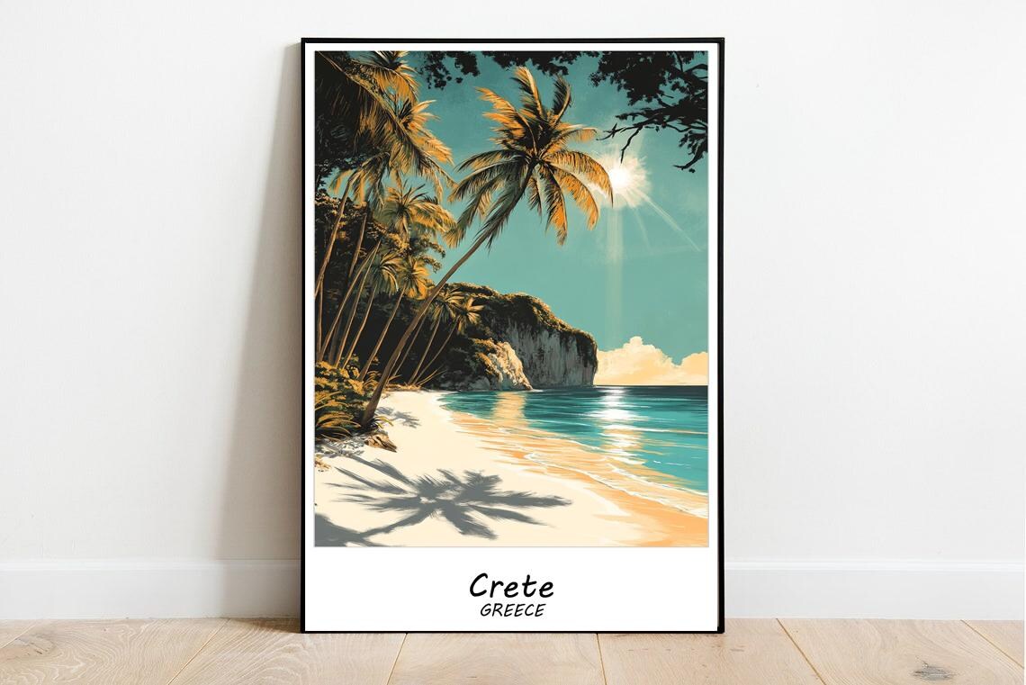 Crete Greece Vintage Beach Swimmers Turquoise Bay Travel Poster - Image 3