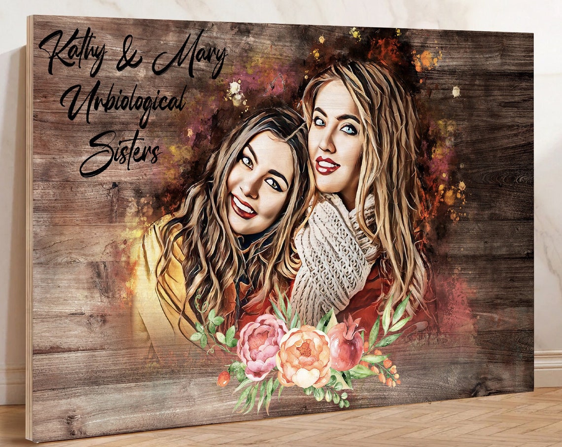 Best Friend Gift Friends Picture Wood Sign Custom Bestfriends Poster Best Friend Portrait Gift For Friends Best Friend Print Wall Art - Image 3