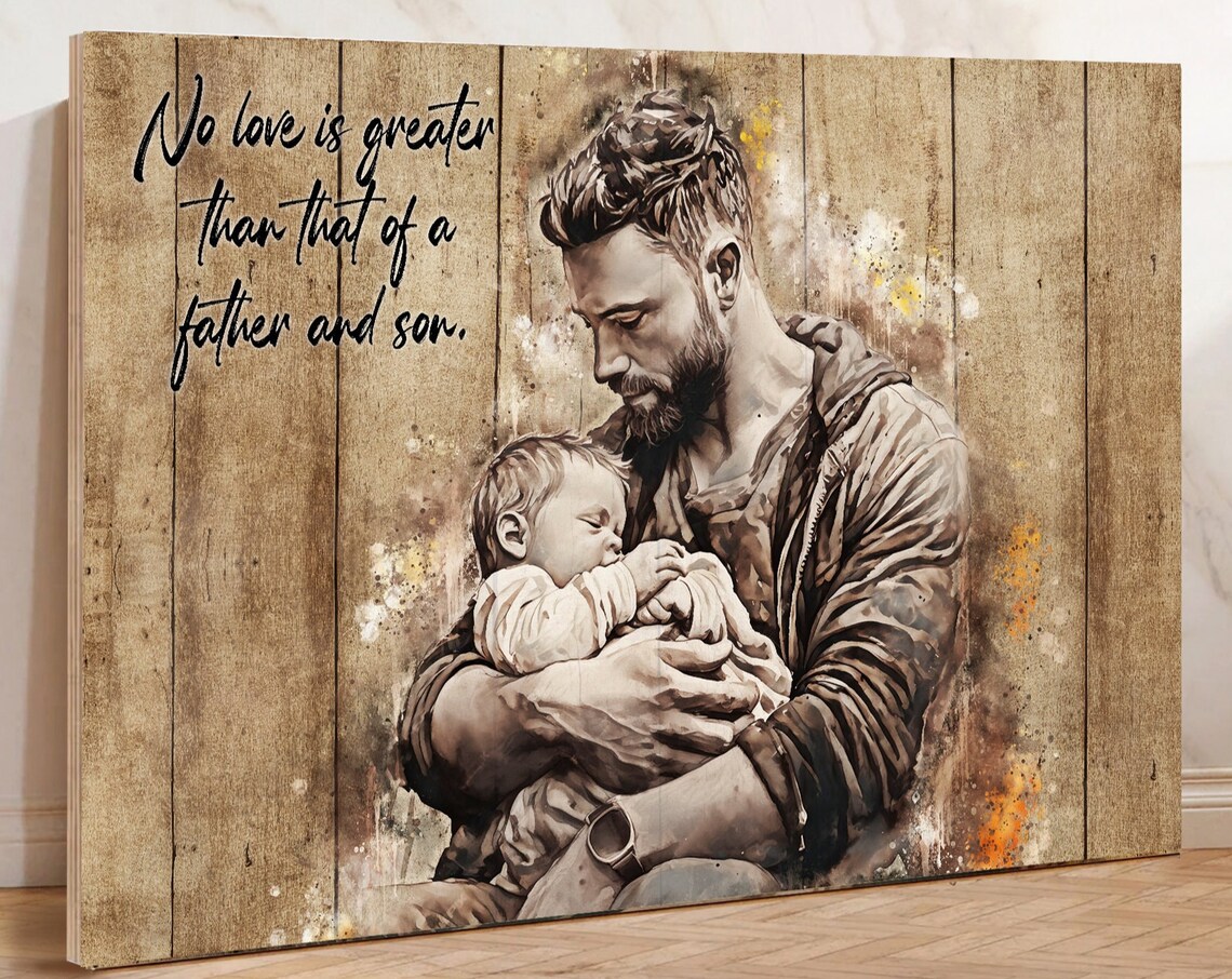Father and Son Watercolor Portrait Loving Quote Rustic Wood Poster