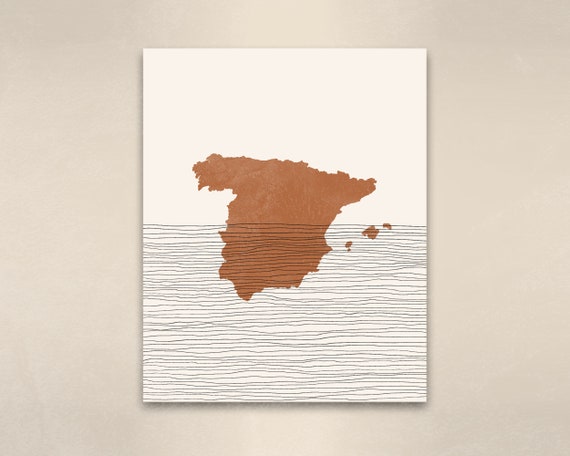 Spain Boho Travel Poster, Map Silhouette