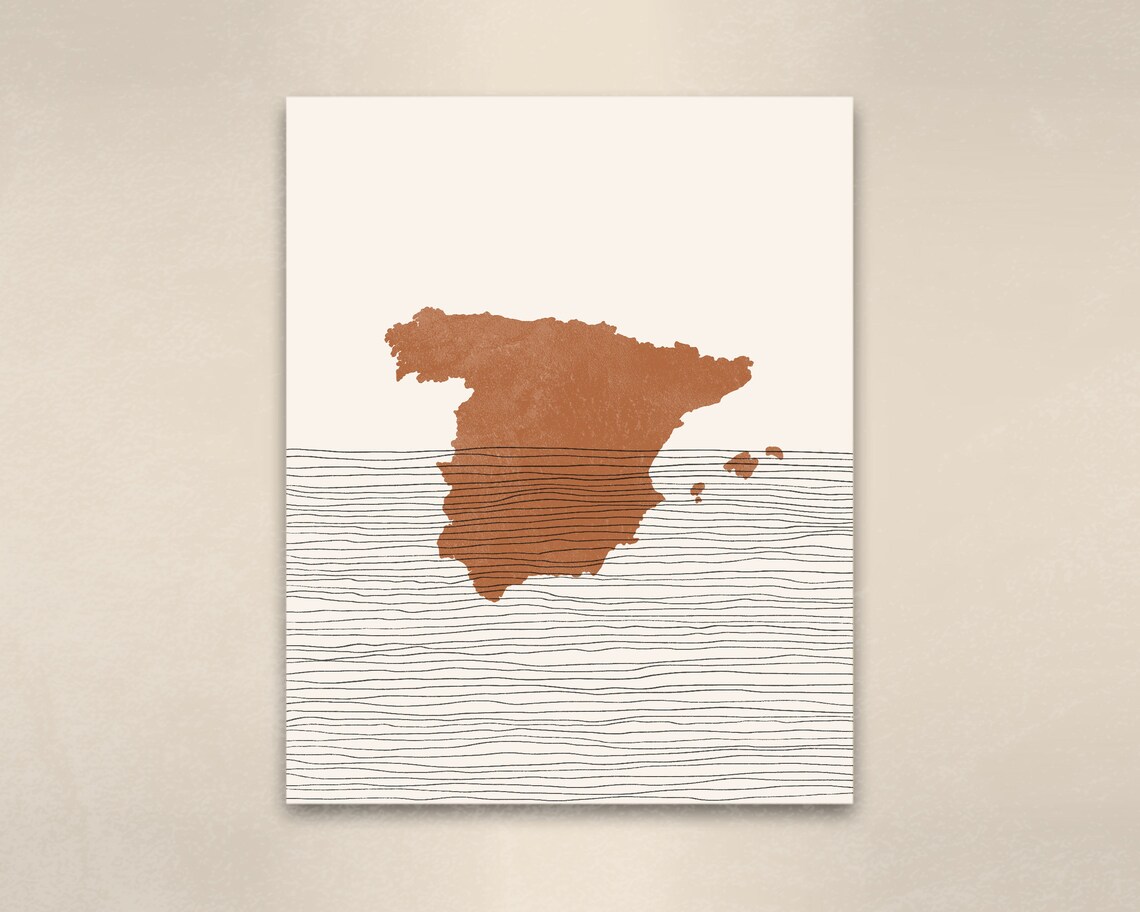 Spain Boho Travel Poster, Map Silhouette