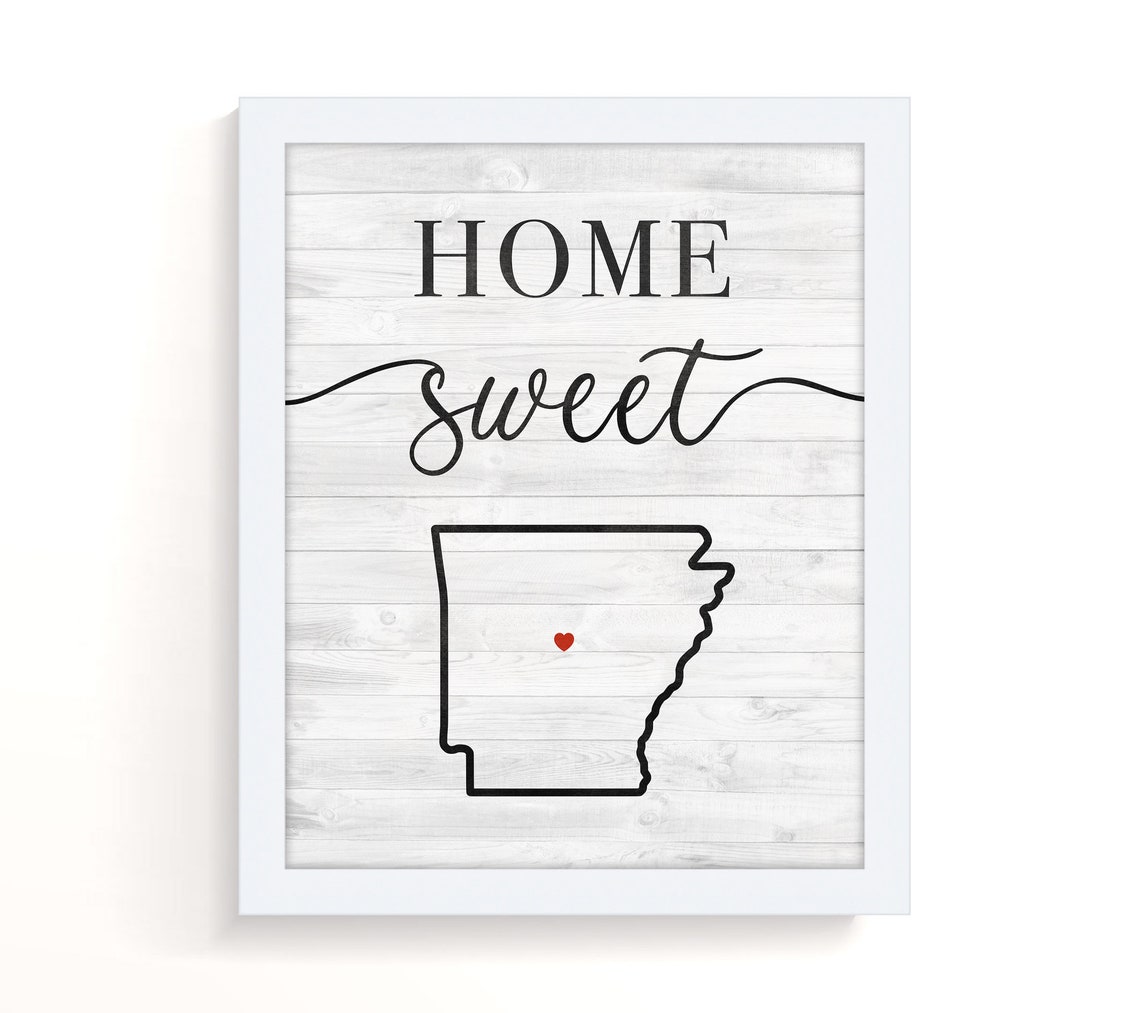 Home Sweet Arkansas State Outline Heart Farmhouse Shiplap Wall Poster