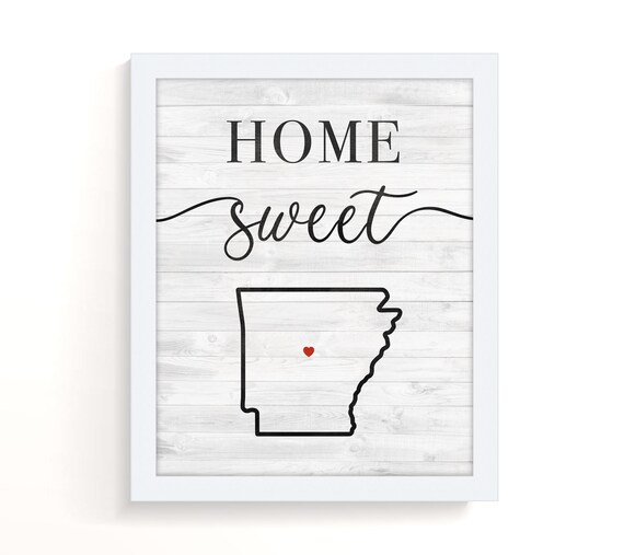 Home Sweet Arkansas State Outline Heart Farmhouse Shiplap Wall Poster